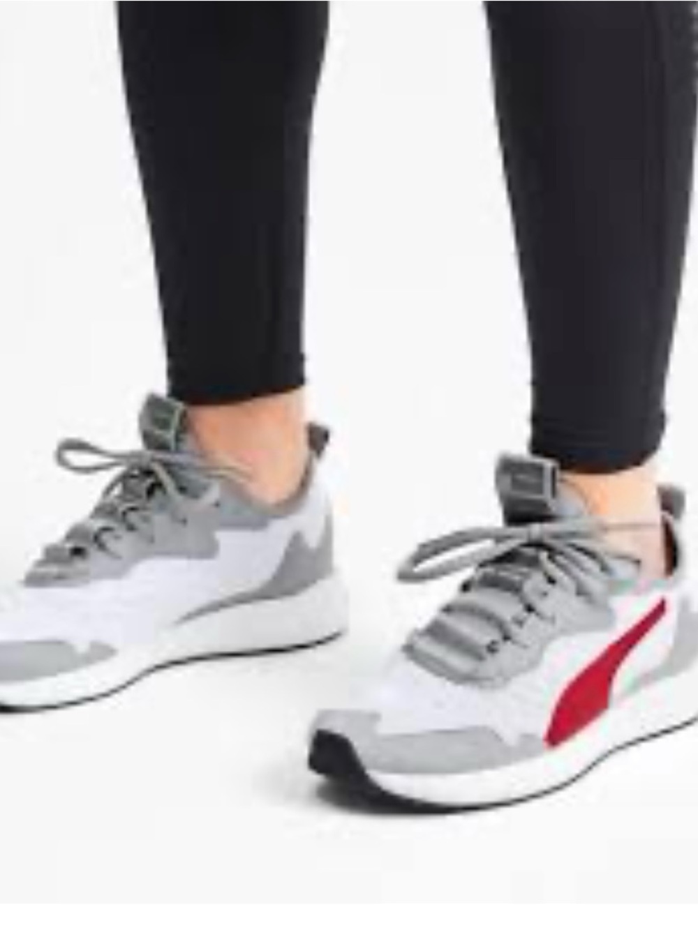 Puma Women's White & Gray Sneakers with Red Stripe